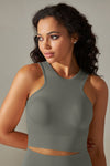 LC264615-P2011-S, LC264615-P2011-M, LC264615-P2011-L, LC264615-P2011-XL, Dark Grey Daily Round Neck Cropped Tank Tops