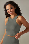 LC264615-P2011-S, LC264615-P2011-M, LC264615-P2011-L, LC264615-P2011-XL, Dark Grey Daily Round Neck Cropped Tank Tops