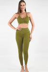 LC2611584-P1409-S, LC2611584-P1409-M, LC2611584-P1409-L, Guacamole Green Seamless Ribbed Spaghetti Straps Bra Leggings Sports Set
