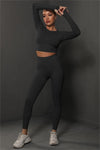 PACK2611590-P2-1, Black Solid Long Sleeve Two Piece Yoga Set