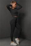 PACK2611590-P2-1, Black Solid Long Sleeve Two Piece Yoga Set