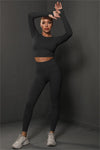 PACK2611590-P2-1, Black Solid Long Sleeve Two Piece Yoga Set