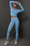 PACK2611590-P304-1, Sky Blue Solid Long Sleeve Two Piece Yoga Set