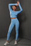 PACK2611590-P304-1, Sky Blue Solid Long Sleeve Two Piece Yoga Set