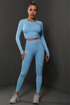 PACK2611590-P304-1, Sky Blue Solid Long Sleeve Two Piece Yoga Set