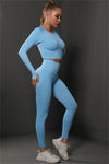 PACK2611590-P304-1, Sky Blue Solid Long Sleeve Two Piece Yoga Set