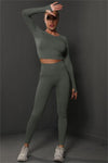PACK2611590-P1509-1, Dim Gray Solid Long Sleeve Two Piece Yoga Set