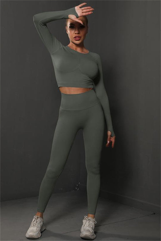 PACK2611590-P1509-1, Dim Gray Solid Long Sleeve Two Piece Yoga Set