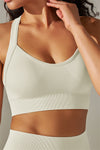 LC264618-P1-S, LC264618-P1-M, LC264618-P1-L, LC264618-P1-XL, White Active Cropped Sleeveless Straps Yoga Bra