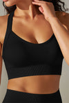LC264618-P2-S, LC264618-P2-M, LC264618-P2-L, LC264618-P2-XL, Black Active Cropped Sleeveless Straps Yoga Bra
