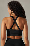 LC264618-P2-S, LC264618-P2-M, LC264618-P2-L, LC264618-P2-XL, Black Active Cropped Sleeveless Straps Yoga Bra
