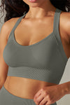 LC264618-P3011-S, LC264618-P3011-M, LC264618-P3011-L, LC264618-P3011-XL, Medium Grey Active Cropped Sleeveless Straps Yoga Bra