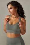 LC264618-P3011-S, LC264618-P3011-M, LC264618-P3011-L, LC264618-P3011-XL, Medium Grey Active Cropped Sleeveless Straps Yoga Bra