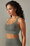 LC264618-P3011-S, LC264618-P3011-M, LC264618-P3011-L, LC264618-P3011-XL, Medium Grey Active Cropped Sleeveless Straps Yoga Bra