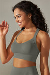 LC264618-P3011-S, LC264618-P3011-M, LC264618-P3011-L, LC264618-P3011-XL, Medium Grey Active Cropped Sleeveless Straps Yoga Bra