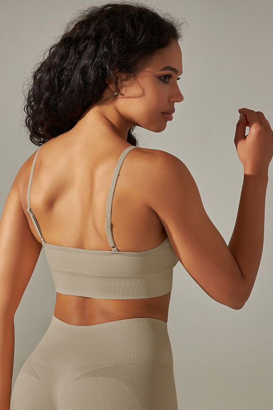 LC264619-P5016-S, LC264619-P5016-M, LC264619-P5016-L, LC264619-P5016-XL, Pale Khaki Outdoor Sleeveless Straps Yoga Bra