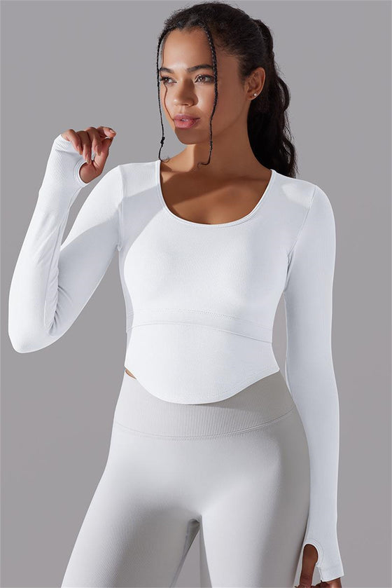LC264620-P1-S, LC264620-P1-M, LC264620-P1-L, White Outdoor Long Sleeve Active Yoga Top