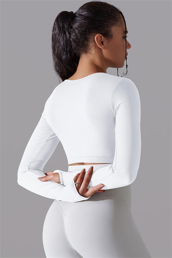 LC264620-P1-S, LC264620-P1-M, LC264620-P1-L, White Outdoor Long Sleeve Active Yoga Top