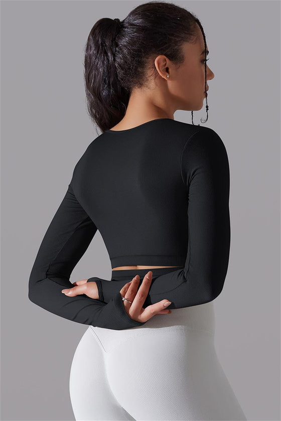 LC264620-P2-S, LC264620-P2-M, LC264620-P2-L, Black Outdoor Long Sleeve Active Yoga Top