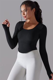  LC264620-P2-S, LC264620-P2-M, LC264620-P2-L, Black Outdoor Long Sleeve Active Yoga Top