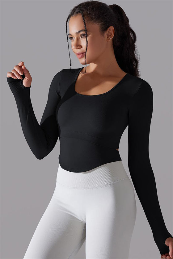 LC264620-P2-S, LC264620-P2-M, LC264620-P2-L, Black Outdoor Long Sleeve Active Yoga Top