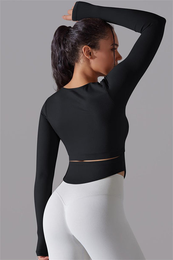 LC264620-P2-S, LC264620-P2-M, LC264620-P2-L, Black Outdoor Long Sleeve Active Yoga Top