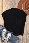 PACK2724250-P2-2, Black Patch Pocket Ribbed Knit Short Sleeve Sweater