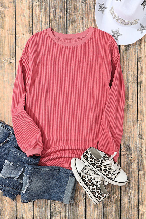 PACK25312934-P306-2, Strawberry Pink JOLENE Ribbed Corded Oversized Sweatshirt