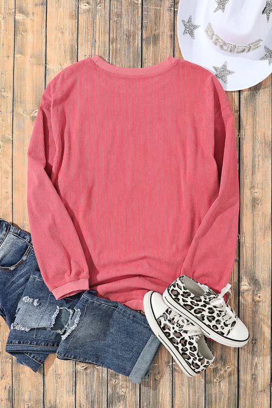 PACK25312934-P306-2, Strawberry Pink JOLENE Ribbed Corded Oversized Sweatshirt