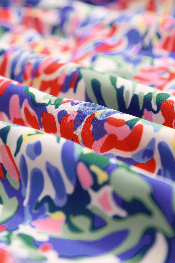 PACK25125116-P922-1, Multicolor Floral Balloon Sleeve Loose Blouse