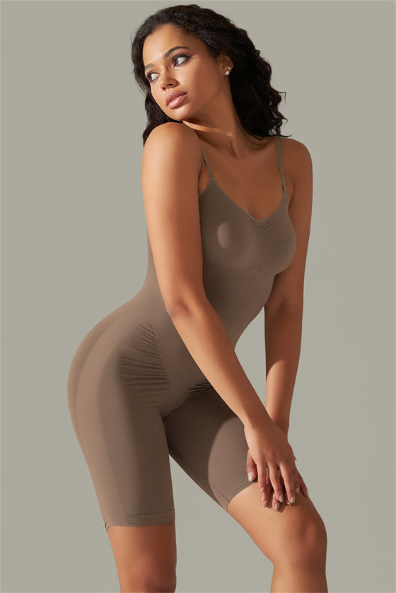 LC260343-P5017-S, LC260343-P5017-M, LC260343-P5017-L, LC260343-P5017-XL, Dark Brown Daily Bodycon One Piece Yoga Bodysuit