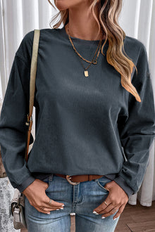  PACK25312934-P2011-1, Dark Grey JOLENE Ribbed Corded Oversized Sweatshirt