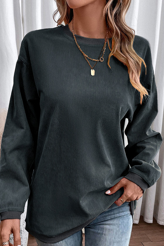 PACK25312934-P2011-1, Dark Grey JOLENE Ribbed Corded Oversized Sweatshirt