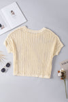PACK277006-18-2, Apricot Fishnet Knit Ribbed Round Neck Short Sleeve Sweater Tee