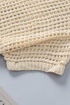 PACK277006-18-2, Apricot Fishnet Knit Ribbed Round Neck Short Sleeve Sweater Tee