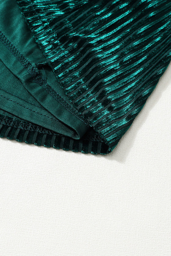 PACK6117666-9-1, Green Tie Back Square Neck Velvet Babydoll Dress