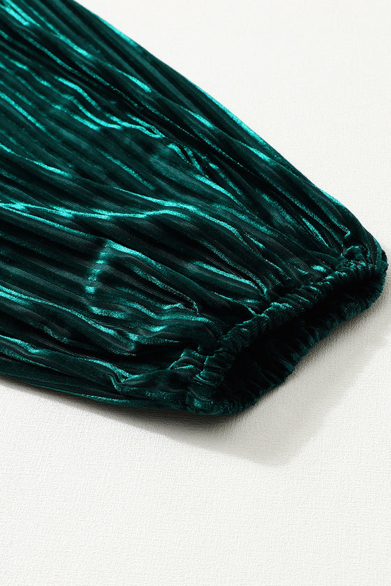 PACK6117666-9-1, Green Tie Back Square Neck Velvet Babydoll Dress