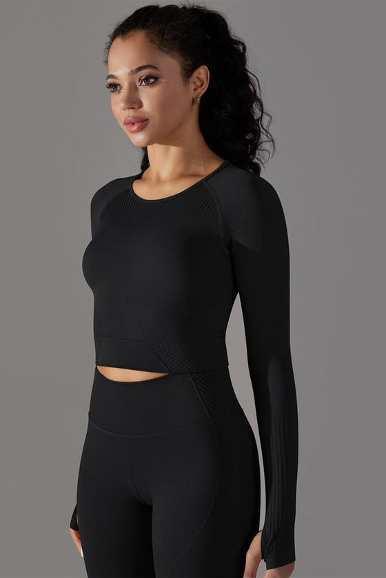 LC264621-P2-S, LC264621-P2-M, LC264621-P2-L, Black Solid Round Neck Daily Yoga Top