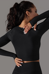 LC264621-P2-S, LC264621-P2-M, LC264621-P2-L, Black Solid Round Neck Daily Yoga Top