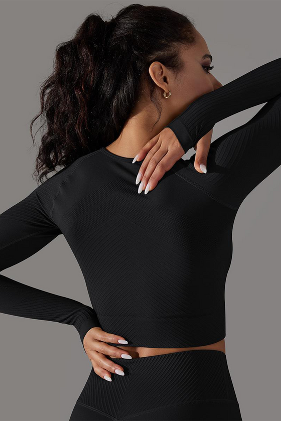 LC264621-P2-S, LC264621-P2-M, LC264621-P2-L, Black Solid Round Neck Daily Yoga Top