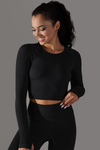 LC264621-P2-S, LC264621-P2-M, LC264621-P2-L, Black Solid Round Neck Daily Yoga Top