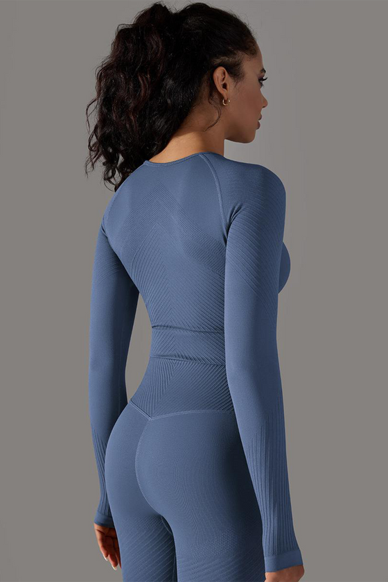 LC264621-P604-S, LC264621-P604-M, LC264621-P604-L, Ashleigh Blue Solid Round Neck Daily Yoga Top