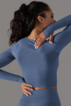 LC264621-P604-S, LC264621-P604-M, LC264621-P604-L, Ashleigh Blue Solid Round Neck Daily Yoga Top