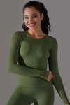 LC264621-P1309-S, LC264621-P1309-M, LC264621-P1309-L, Duffel Green Solid Round Neck Daily Yoga Top