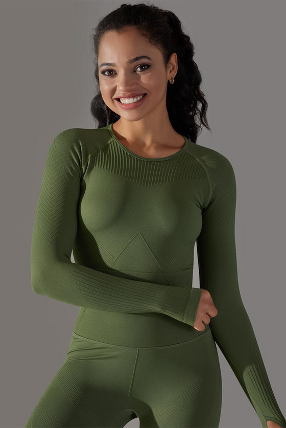 LC264621-P1309-S, LC264621-P1309-M, LC264621-P1309-L, Duffel Green Solid Round Neck Daily Yoga Top