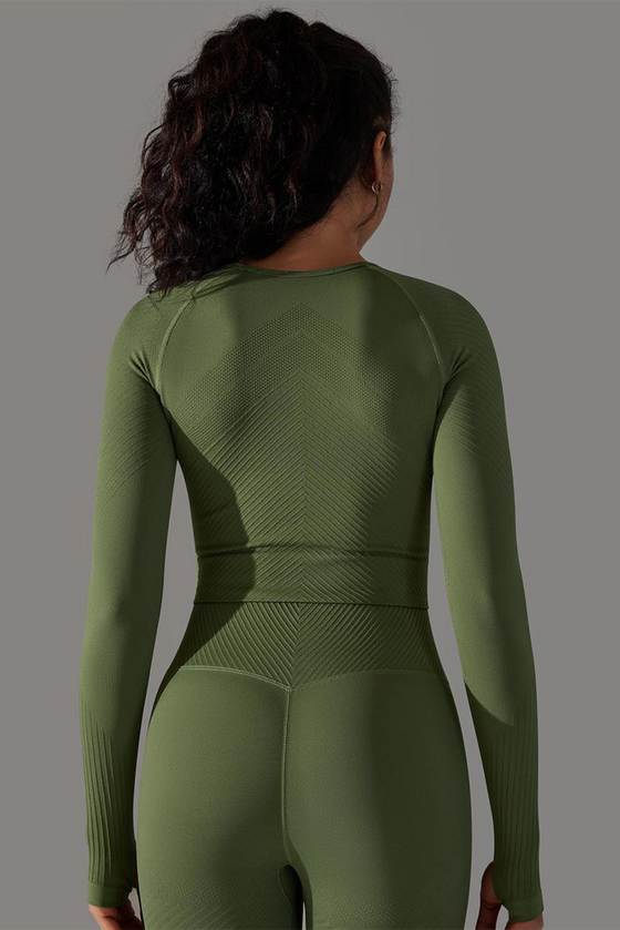 LC264621-P1309-S, LC264621-P1309-M, LC264621-P1309-L, Duffel Green Solid Round Neck Daily Yoga Top