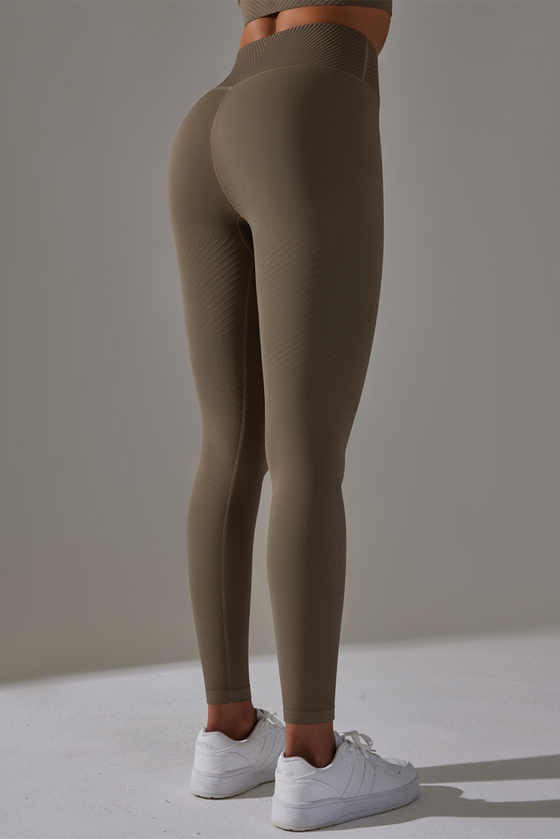 PACK265428-P5017-1, Dark Brown High Waist Ankle-length Yoga Pants