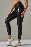 LC265429-P2-S, LC265429-P2-M, LC265429-P2-L, LC265429-P2-XL, Black High Waist Faux Leather Elastic Yoga Leggings