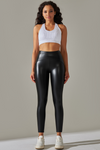 LC265429-P2-S, LC265429-P2-M, LC265429-P2-L, LC265429-P2-XL, Black High Waist Faux Leather Elastic Yoga Leggings