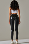 LC265429-P2-S, LC265429-P2-M, LC265429-P2-L, LC265429-P2-XL, Black High Waist Faux Leather Elastic Yoga Leggings